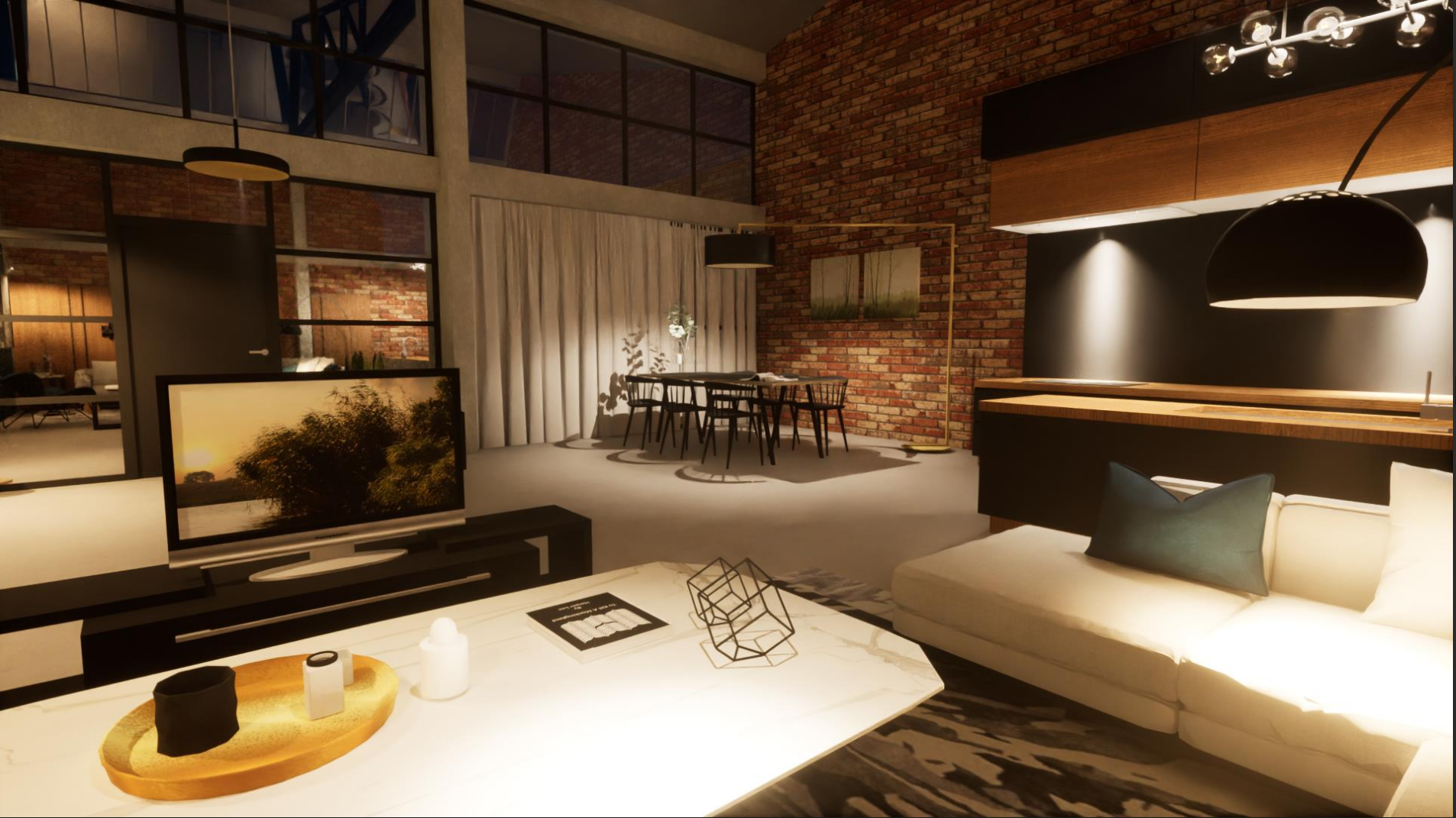 Rendu 3d - Salon (2) (de nuit)