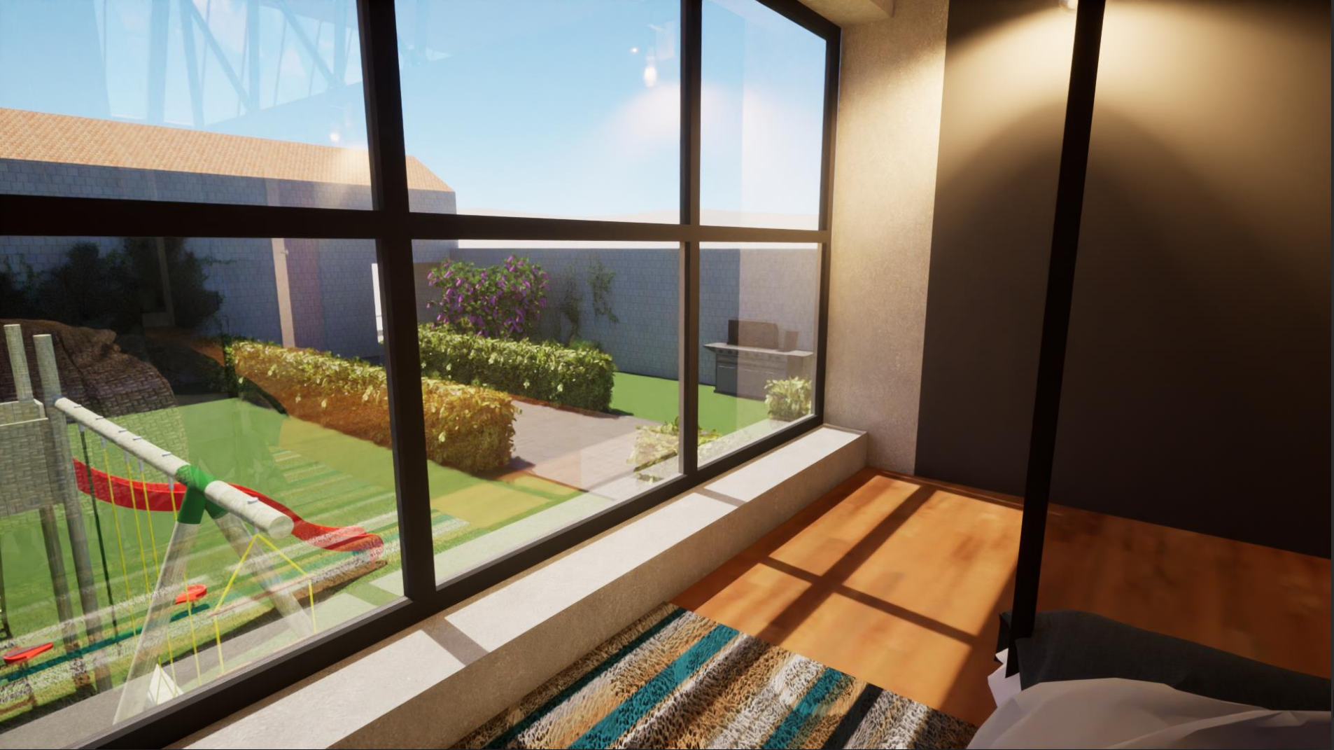 Rendu 3d - Vue sur le jardin depuis la chambre parentale