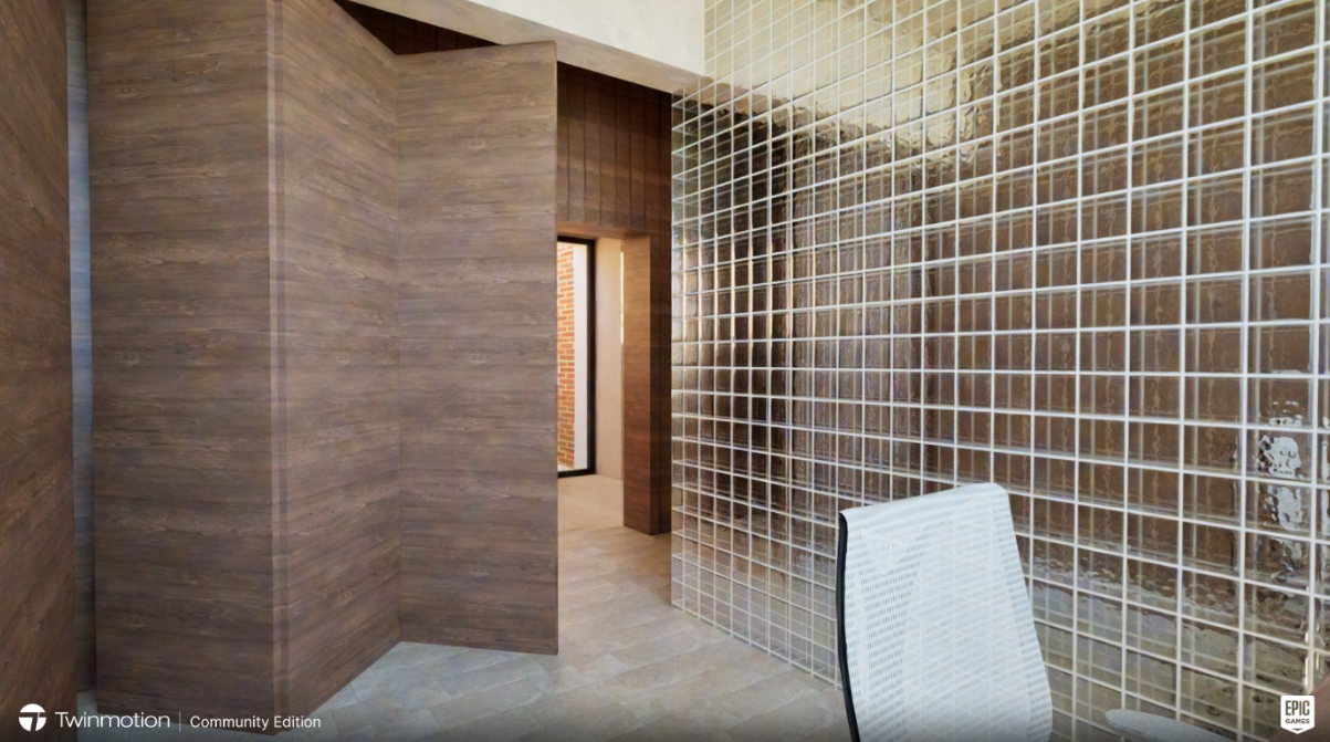 Vue 3D - Mur de verre et paravent