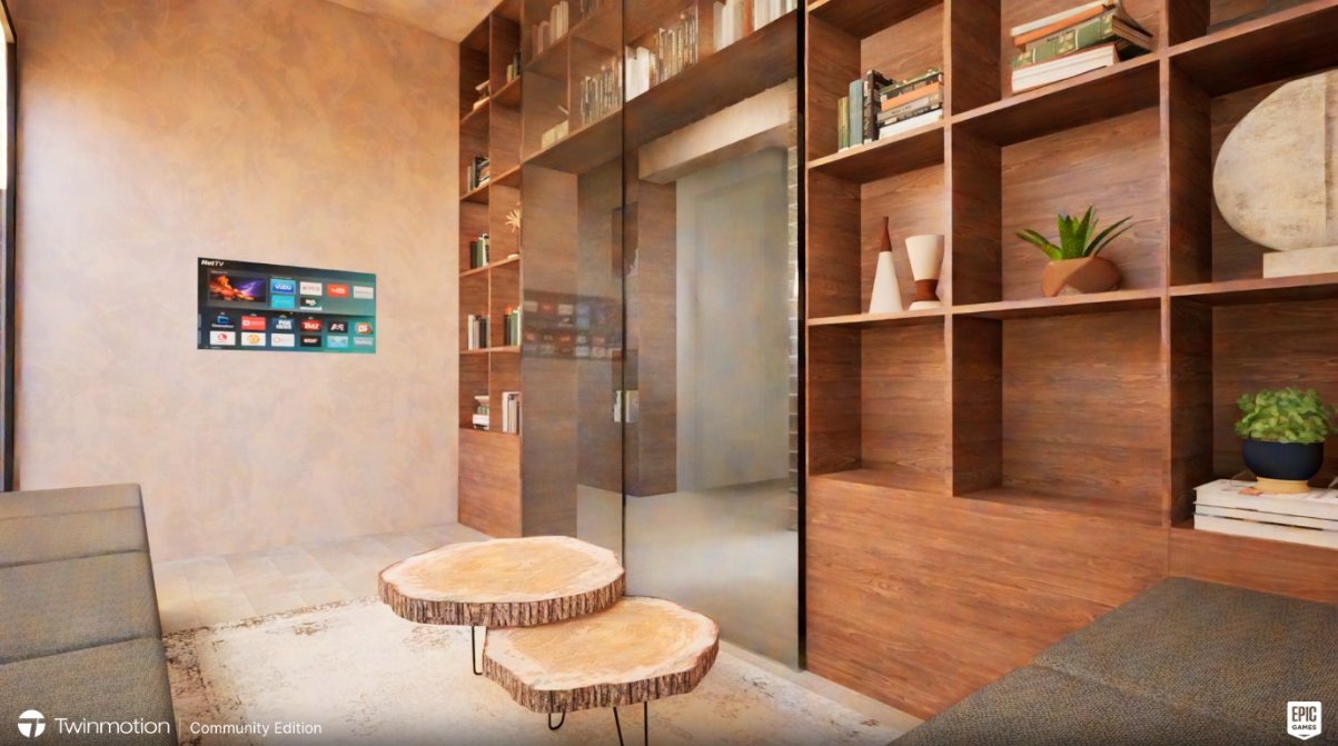 Vue 3D - Mur et rangements