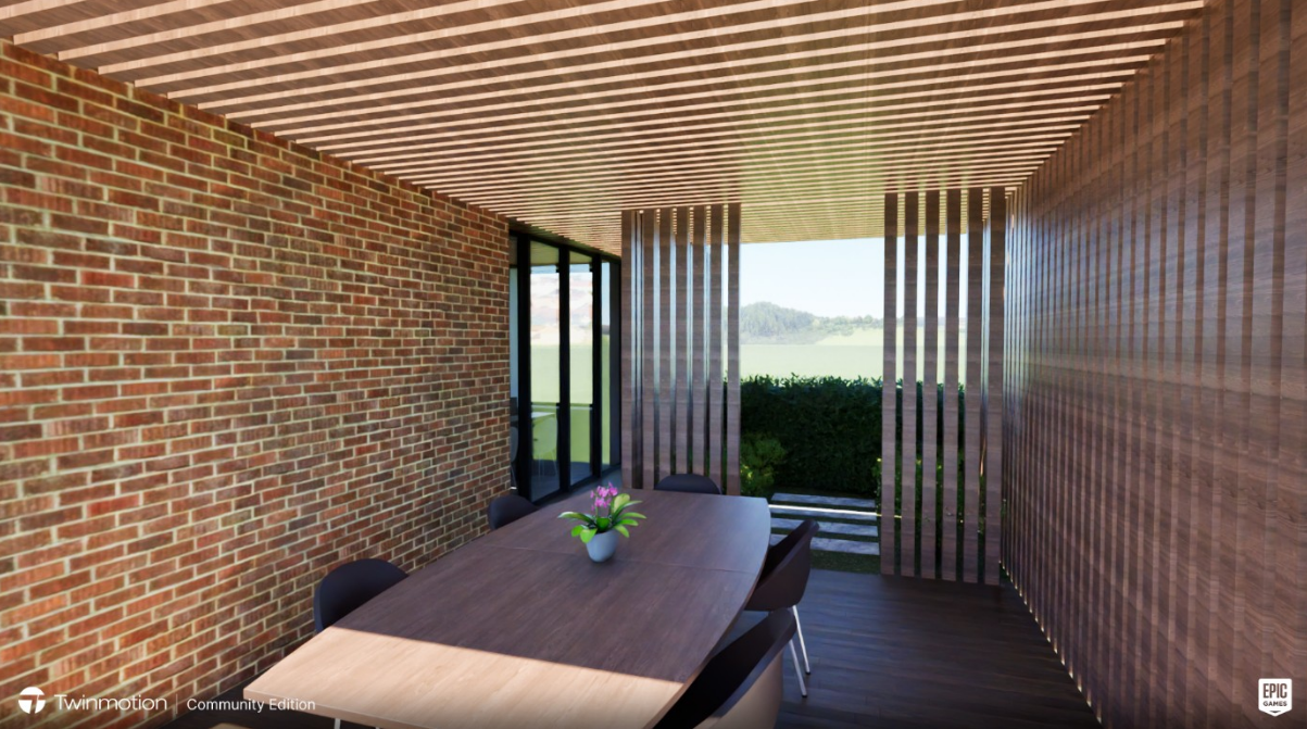 Vue 3D - Vue sur la terrasse depuis l'extérieur