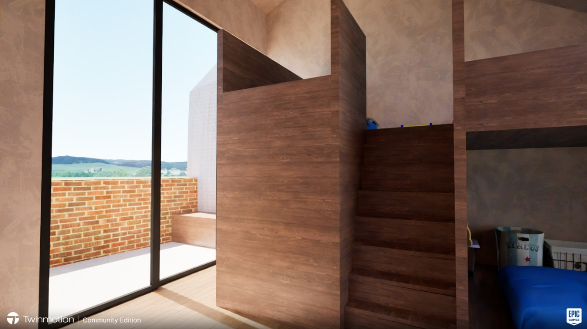 Vue 3D - Escalier vers mezzanine